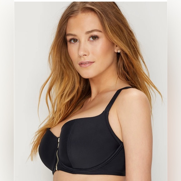 LBB Black Zip Longline Convertible Straps Bikini Top 36DD - Picture 2 of 4